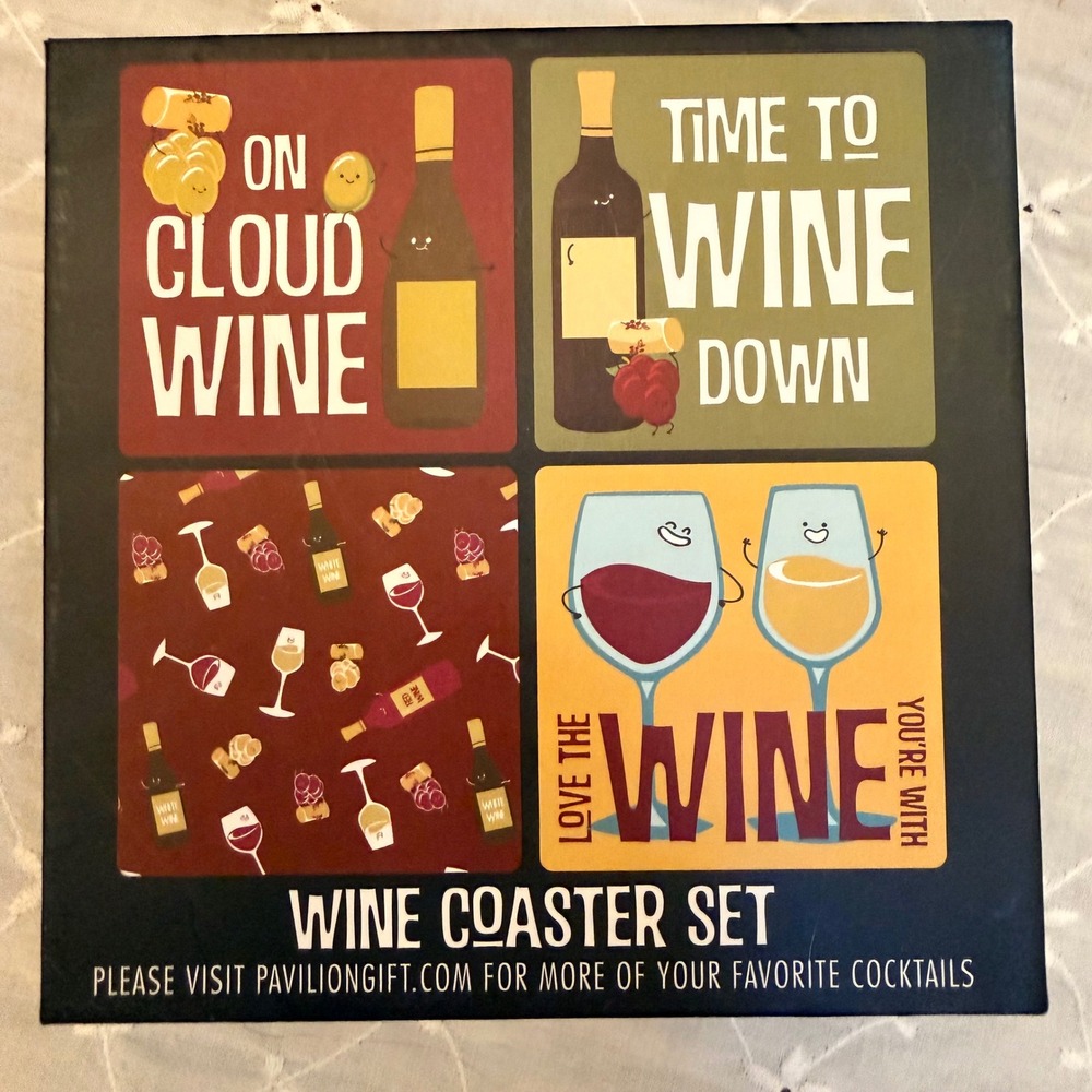 Pavilion Gift Company Wine Coaster Set 4pc Multicolor Excellent Punny Barware‎ - Picture 5 of 7